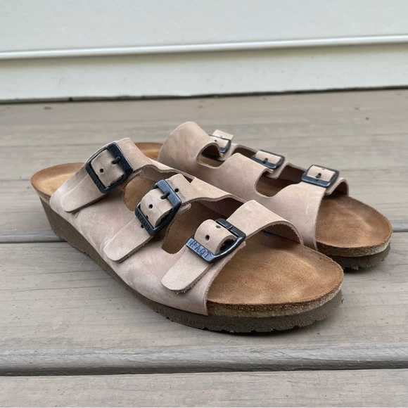 Naot Footwear Austin Sand Stone Suede Triple Strap Slide Sandals size 42 - Picture 3 of 14